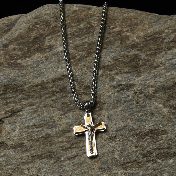 Dual - Tone Metal Crucifix Necklace with Jesus Figure: Faith & Art Fusion