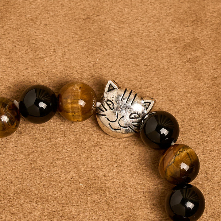 Faithful Tabby Cat with Brown Black Beads for Loving Prayer Animal Bracelet