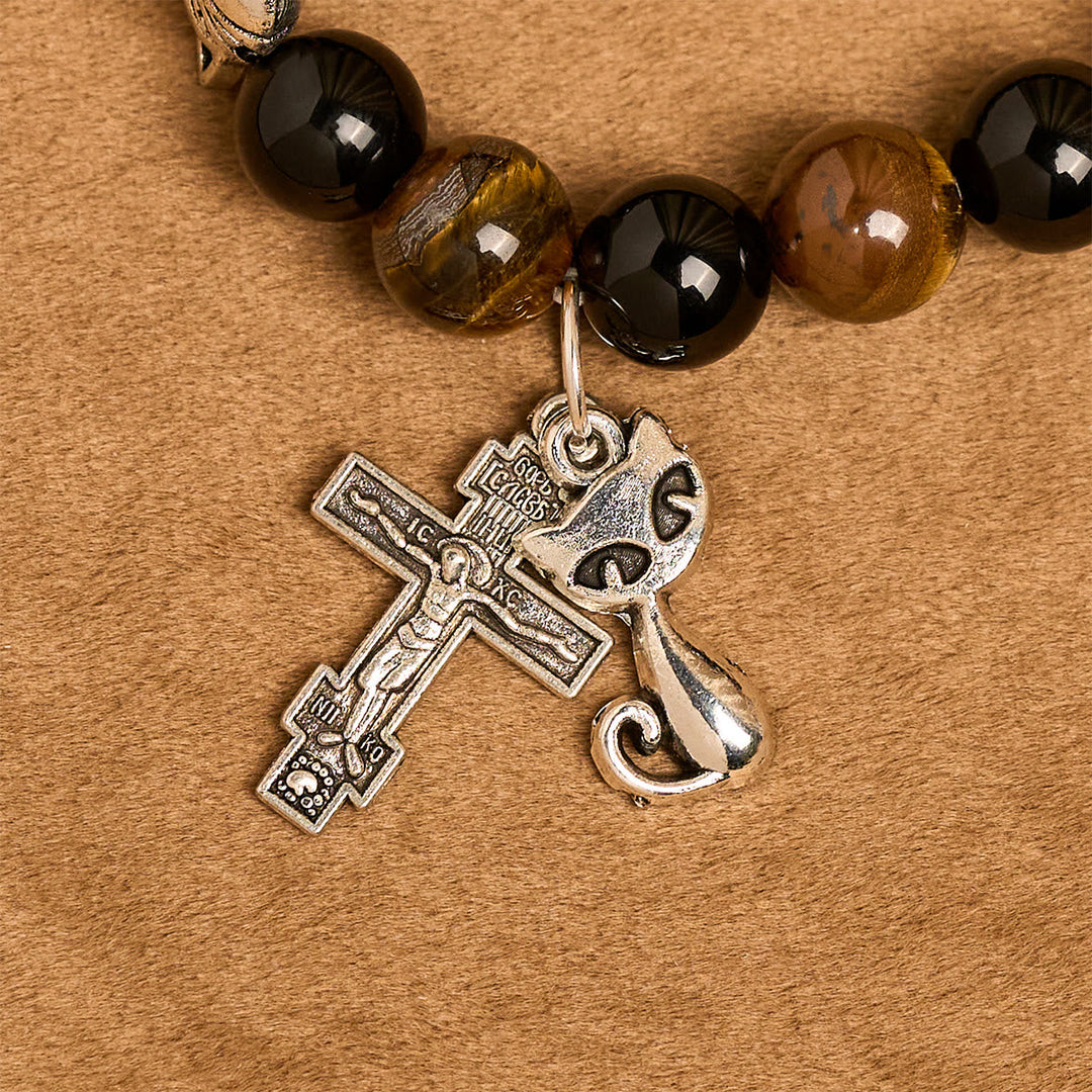 Faithful Tabby Cat with Brown Black Beads for Loving Prayer Animal Bracelet