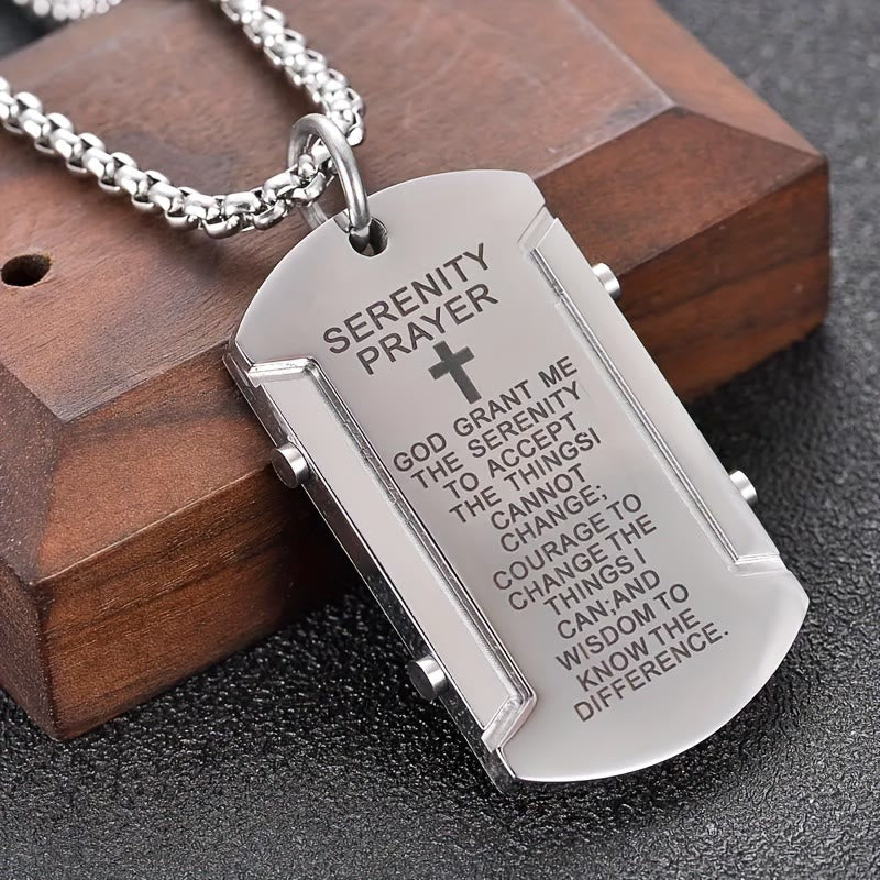 Stainless Steel Tri - Color Serenity Prayer Cross Necklace: Timeless Devotion
