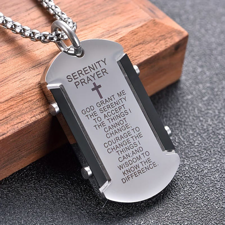 Stainless Steel Tri - Color Serenity Prayer Cross Necklace: Timeless Devotion