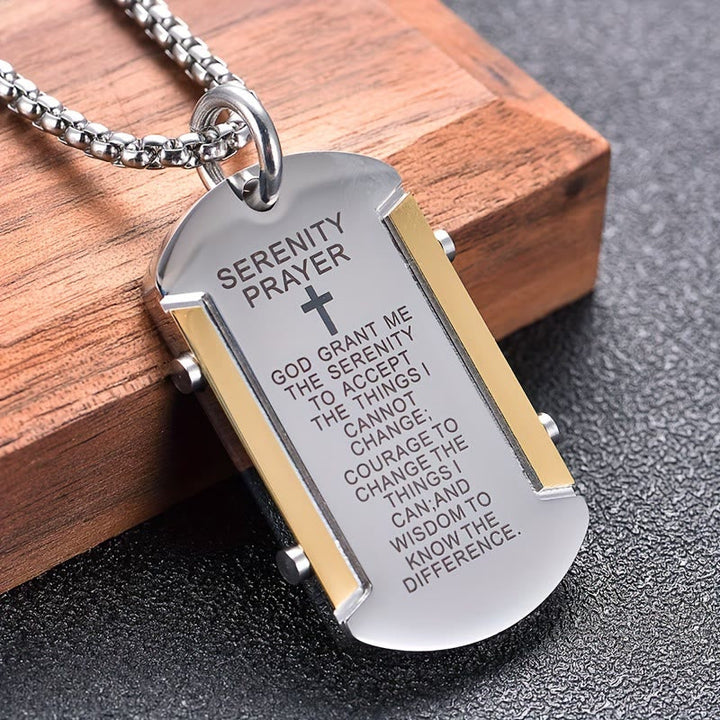 Stainless Steel Tri - Color Serenity Prayer Cross Necklace: Timeless Devotion