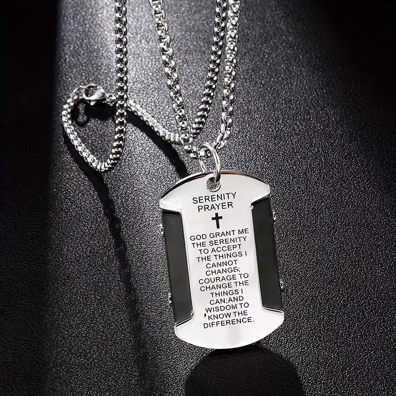 Stainless Steel Tri - Color Serenity Prayer Cross Necklace: Timeless Devotion