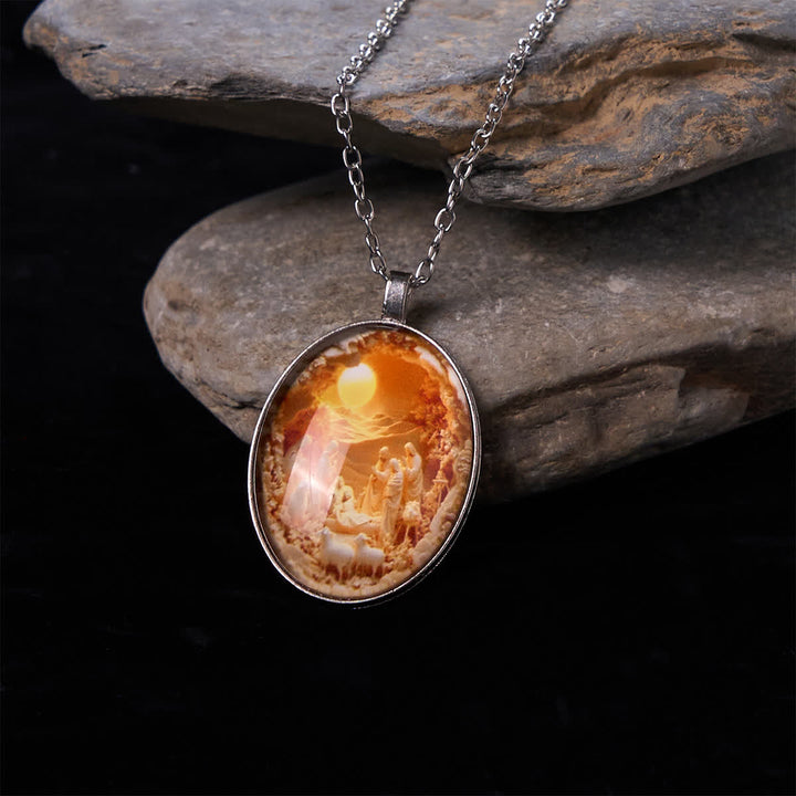 Glass Nativity Scene Pendant Necklace