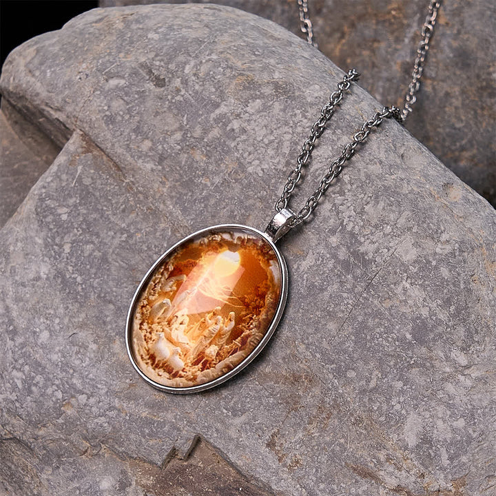 Glass Nativity Scene Pendant Necklace