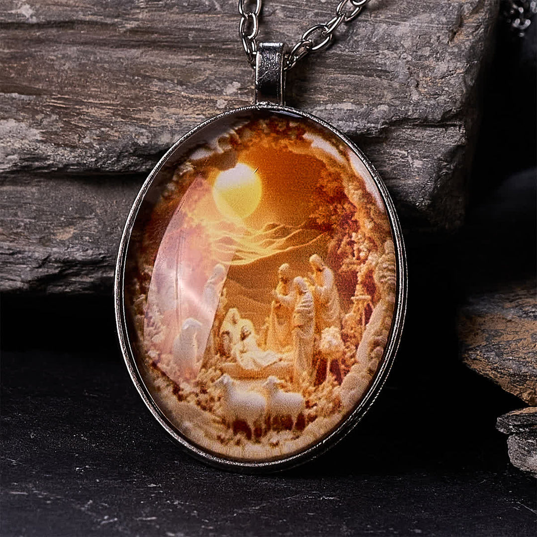 Glass Nativity Scene Pendant Necklace