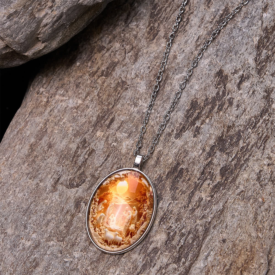 Glass Nativity Scene Pendant Necklace