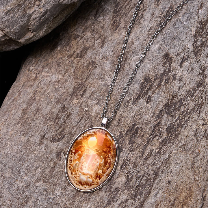 Glass Nativity Scene Pendant Necklace