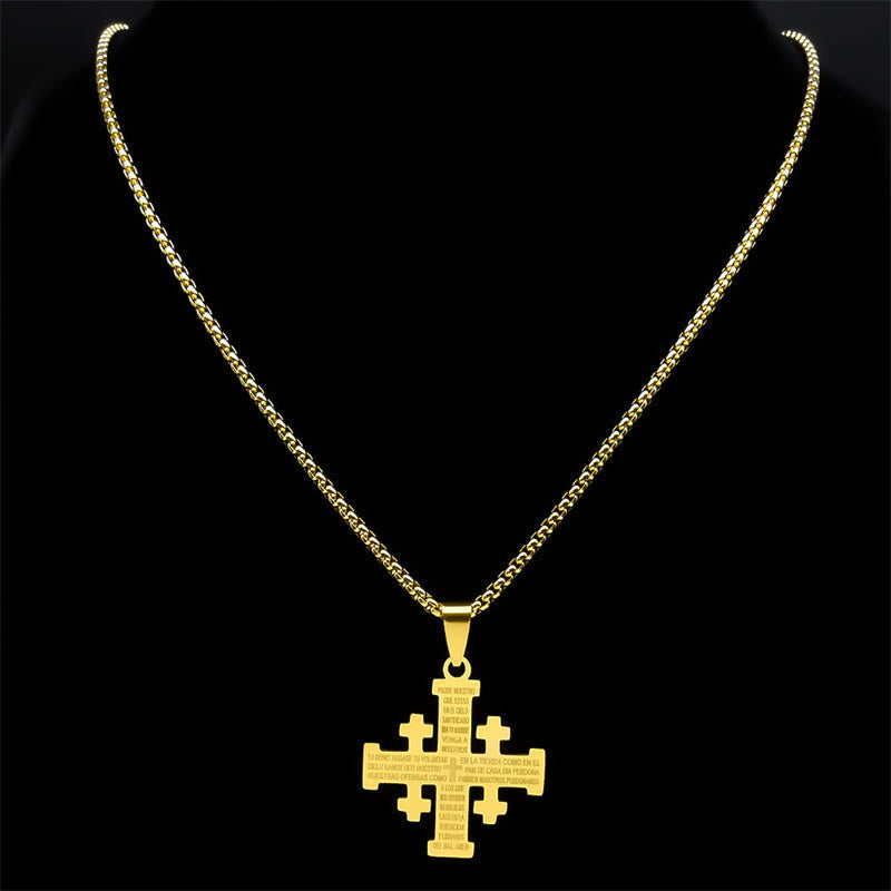 Modern Style Two-color Lord's Prayer Jerusalem Cross Necklace: Faith For Every Moment