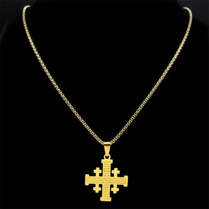 Modern Style Two-color Lord's Prayer Jerusalem Cross Necklace: Faith For Every Moment