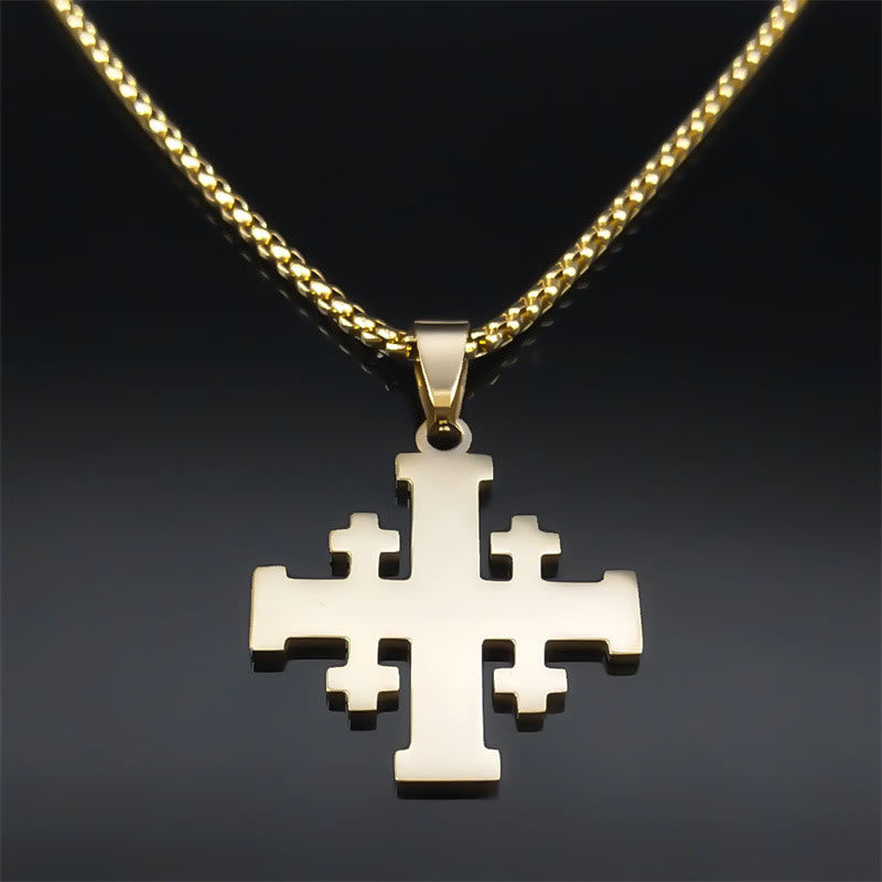 Modern Style Two-color Lord's Prayer Jerusalem Cross Necklace: Faith For Every Moment