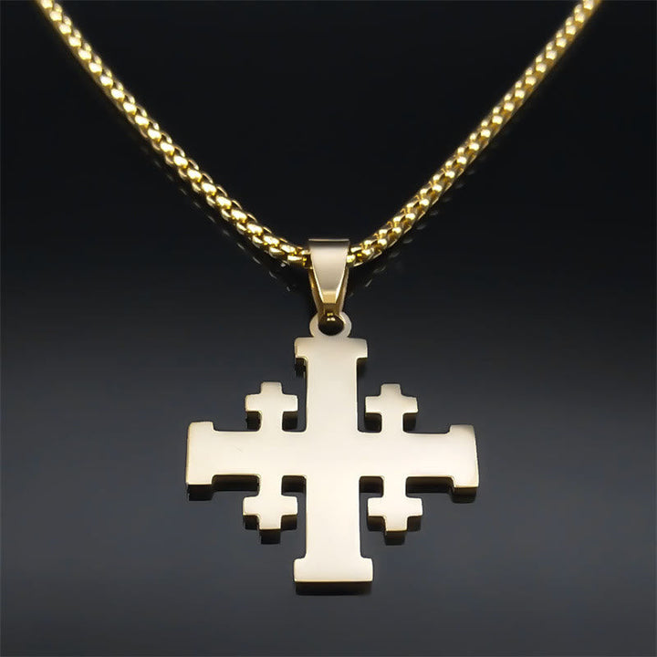 Modern Style Two-color Lord's Prayer Jerusalem Cross Necklace: Faith For Every Moment