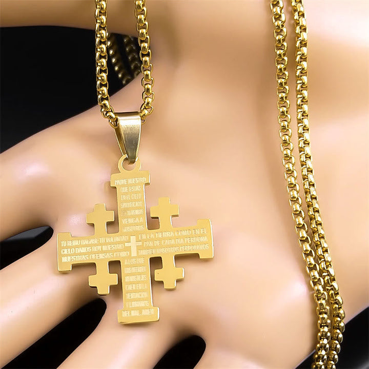 Modern Style Two-color Lord's Prayer Jerusalem Cross Necklace: Faith For Every Moment