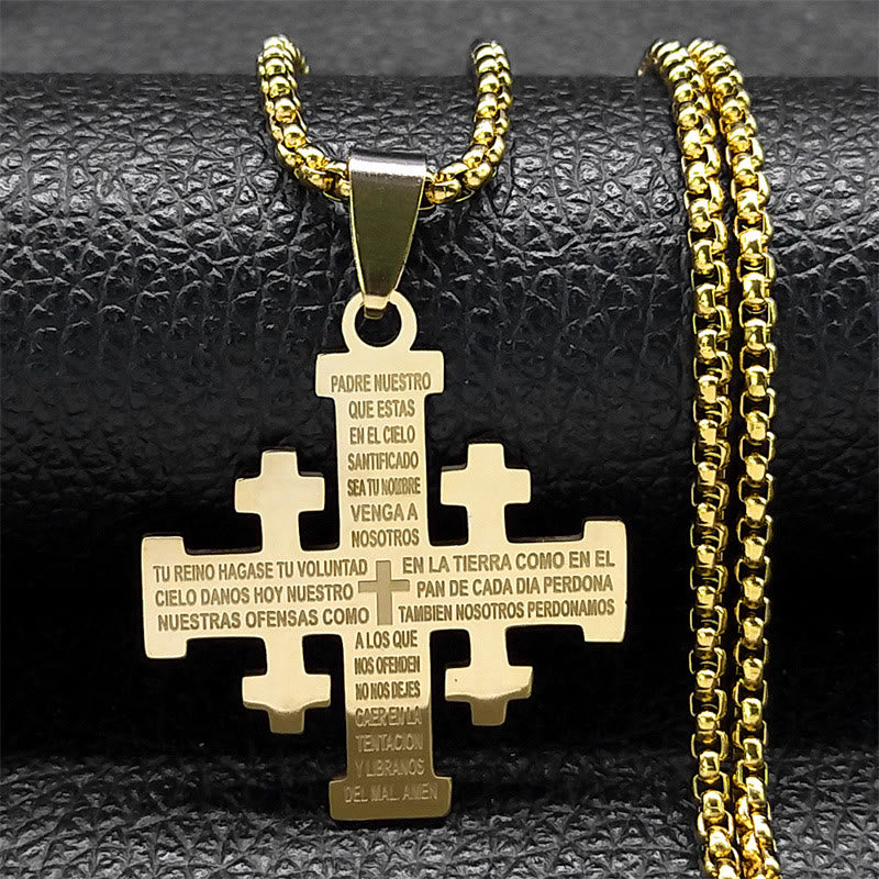 Modern Style Two-color Lord's Prayer Jerusalem Cross Necklace: Faith For Every Moment