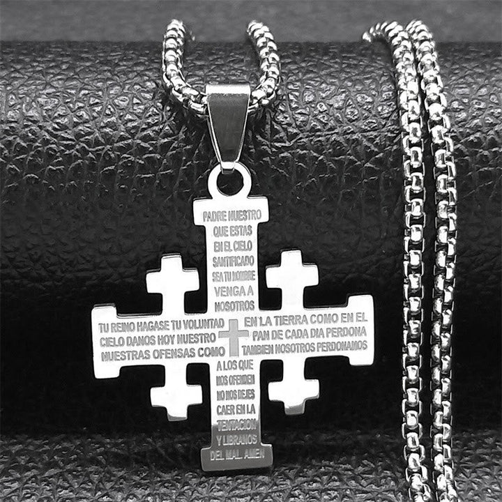Modern Style Two-color Lord's Prayer Jerusalem Cross Necklace: Faith For Every Moment