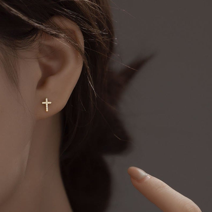 Minimal Quiet Shine S925 Faith Cross Earrings in Dual Color