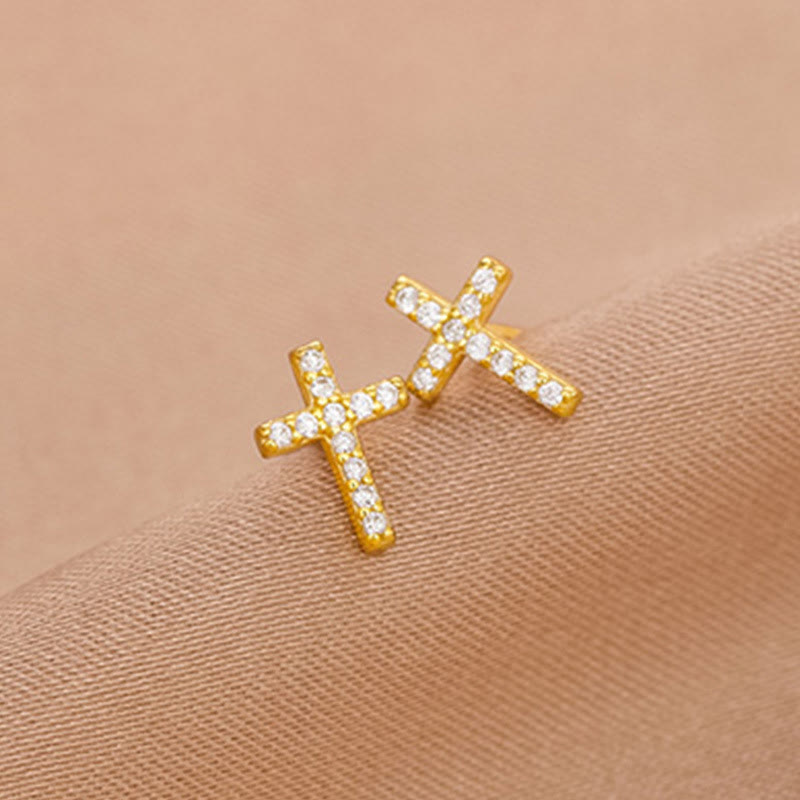 Minimal Quiet Shine S925 Faith Cross Earrings in Dual Color VIP