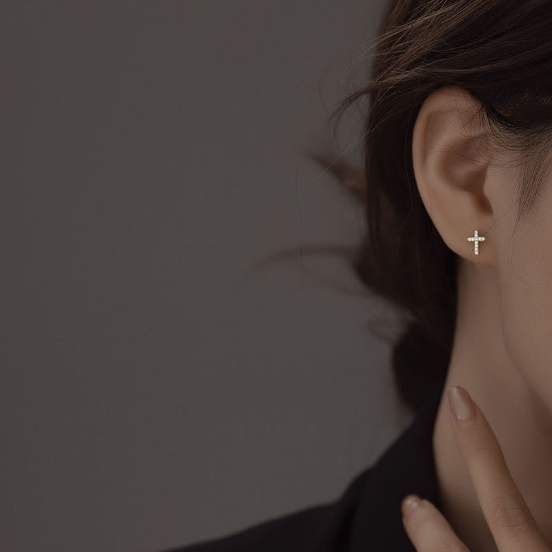 Minimal Quiet Shine S925 Faith Cross Earrings in Dual Color