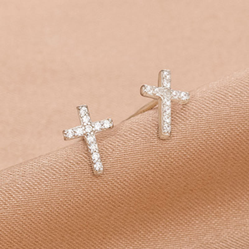 Minimal Quiet Shine S925 Faith Cross Earrings in Dual Color VIP