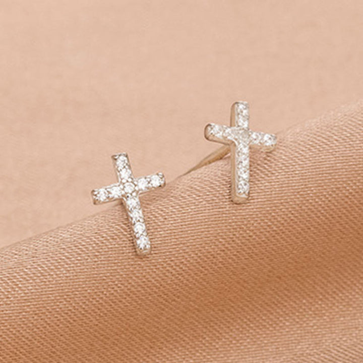 Minimal Quiet Shine S925 Faith Cross Earrings in Dual Color VIP