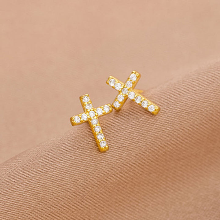 Minimal Quiet Shine S925 Faith Cross Earrings in Dual Color
