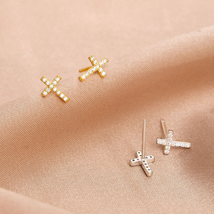 Minimal Quiet Shine S925 Faith Cross Earrings in Dual Color VIP