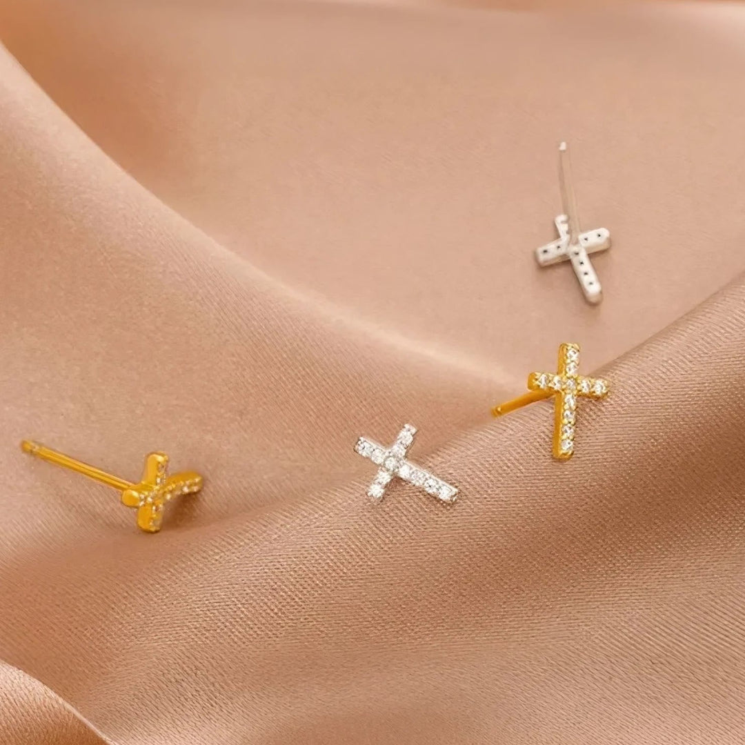 Minimal Quiet Shine S925 Faith Cross Earrings in Dual Color