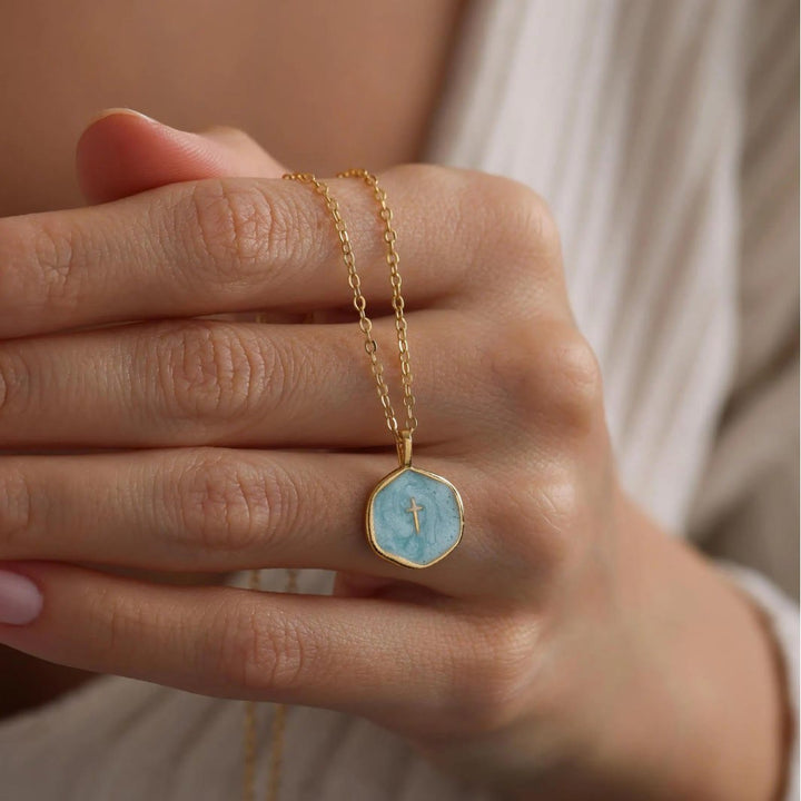 Geometric Cross Pendant Necklace in Pastel Hues
