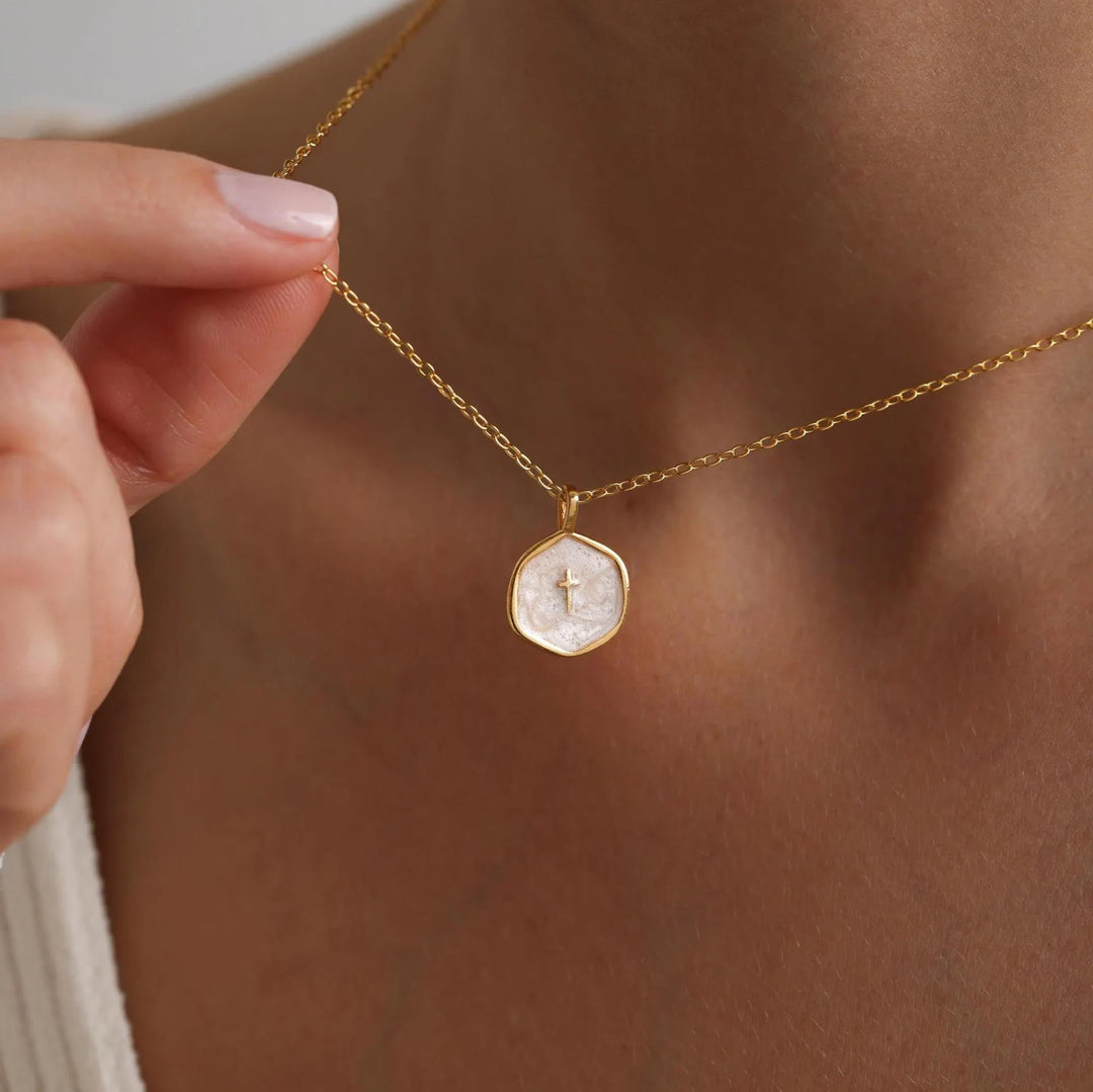 Geometric Cross Pendant Necklace in Pastel Hues