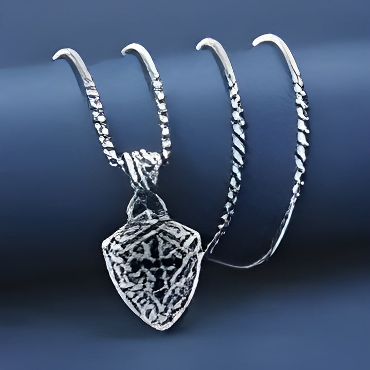 Ornate Shield - Shaped Crucifix Necklace with Black Zircons Inlays