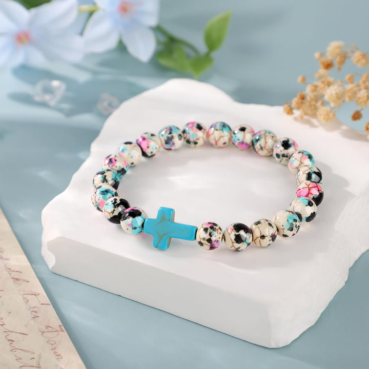Inspirational Psalm 46:5 Cross Bracelet with Colorful Crackle Beads