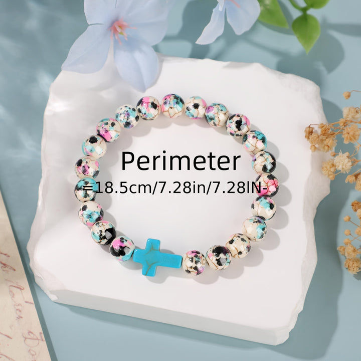 Inspirational Psalm 46:5 Cross Bracelet with Colorful Crackle Beads
