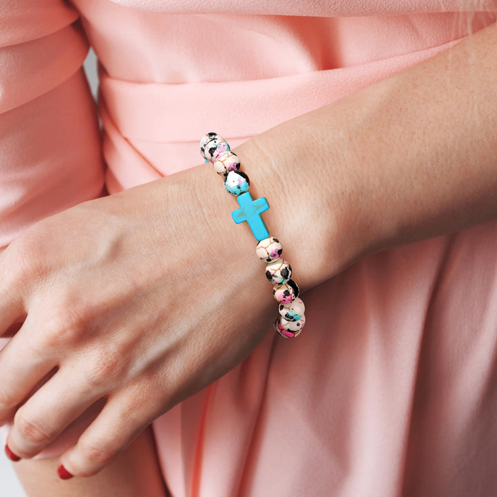 Inspirational Psalm 46:5 Cross Bracelet with Colorful Crackle Beads