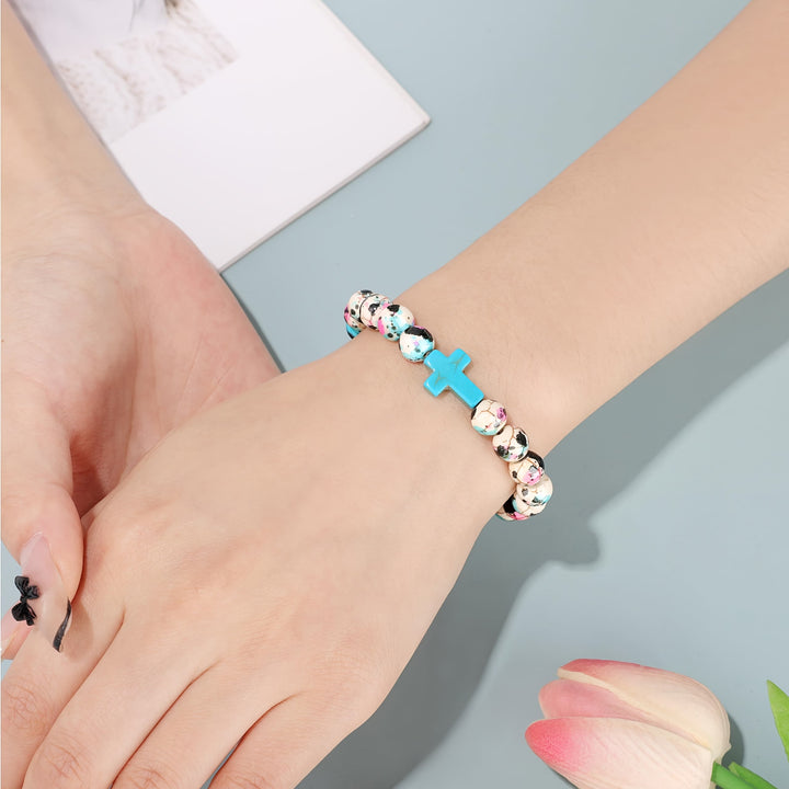 Inspirational Psalm 46:5 Cross Bracelet with Colorful Crackle Beads