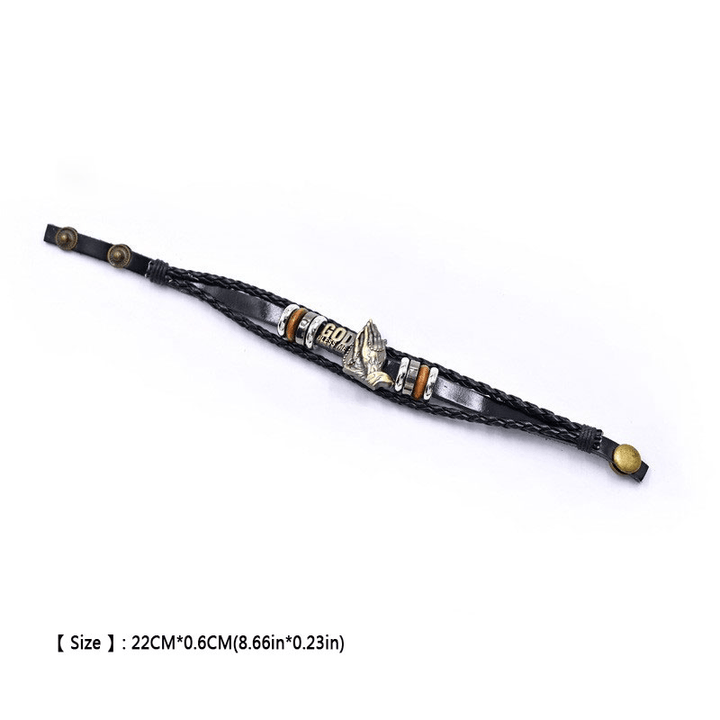 Retro - Style Praying Hands Bracelet GOD BLESS ME Black Braided Design