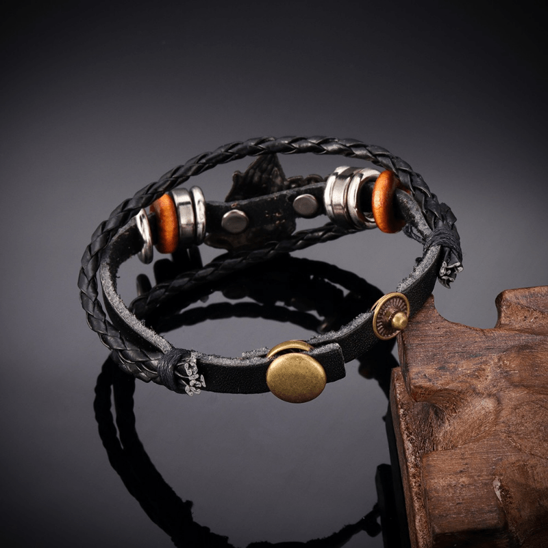 Retro - Style Praying Hands Bracelet GOD BLESS ME Black Braided Design