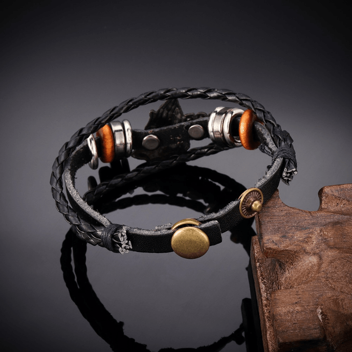 Retro - Style Praying Hands Bracelet GOD BLESS ME Black Braided Design