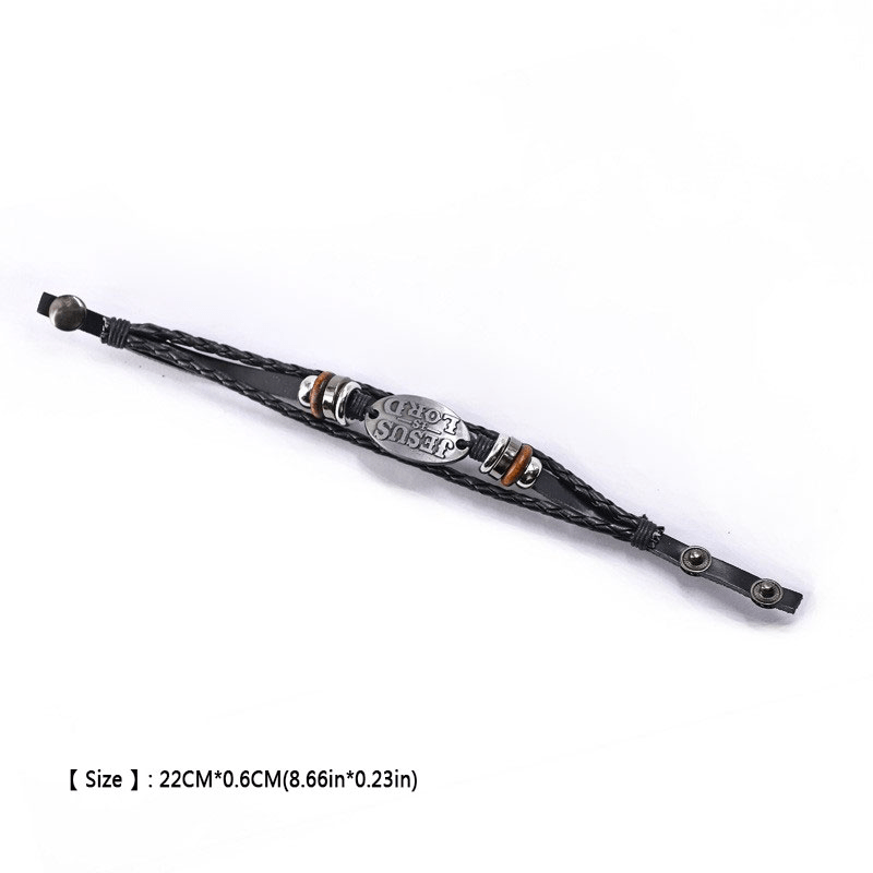 Black Braided Leather Bracelet with JESUS IS LORD Inscription