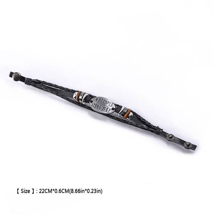 Black Braided Leather Bracelet with JESUS IS LORD Inscription