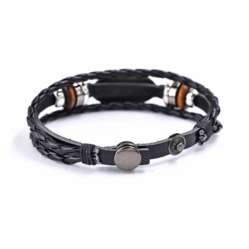 Black Braided Leather Bracelet with JESUS IS LORD Inscription