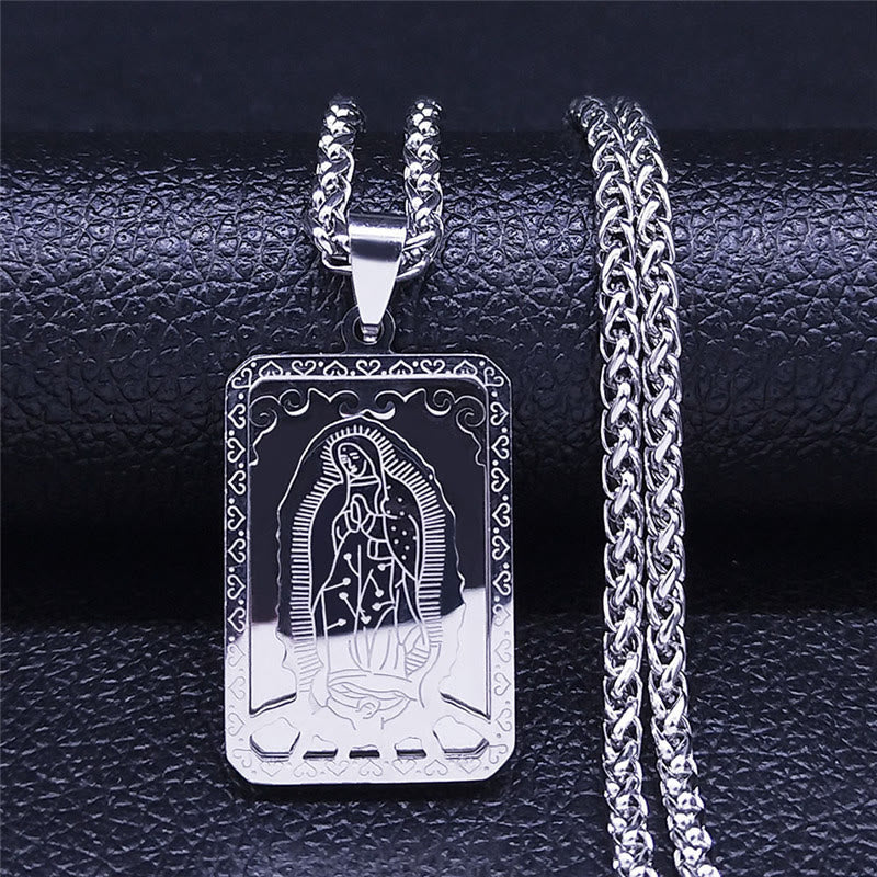 Our Lady of Guadalupe Pendant Necklace with Heart - Edged Charm