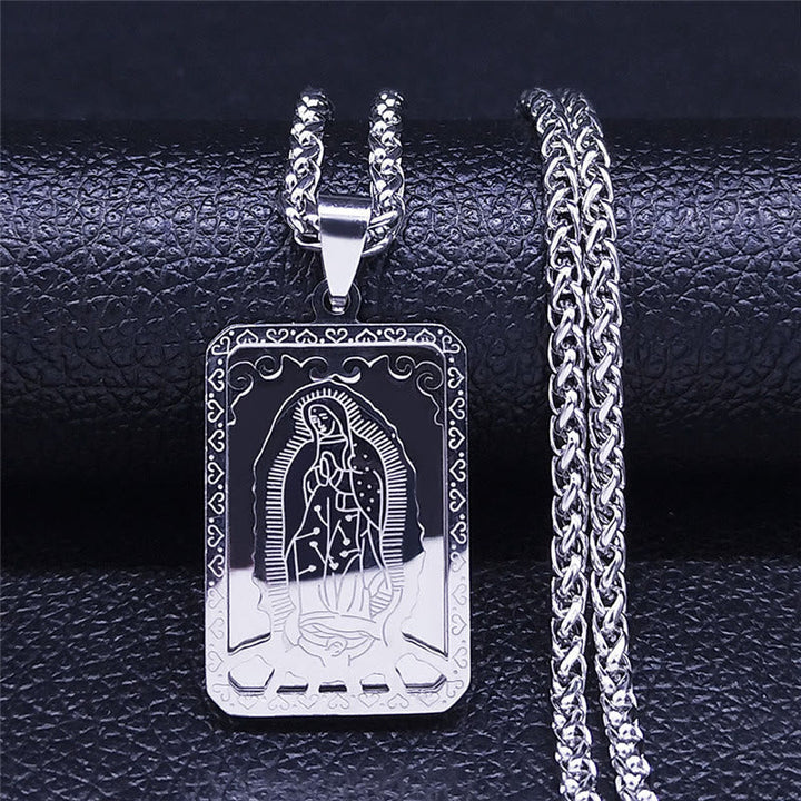 Our Lady of Guadalupe Pendant Necklace with Heart - Edged Charm