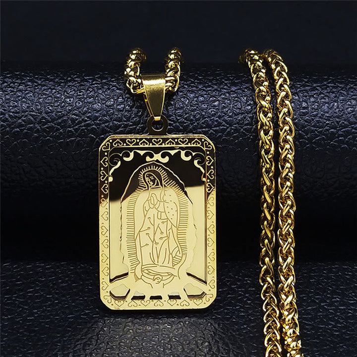 Our Lady of Guadalupe Pendant Necklace with Heart - Edged Charm