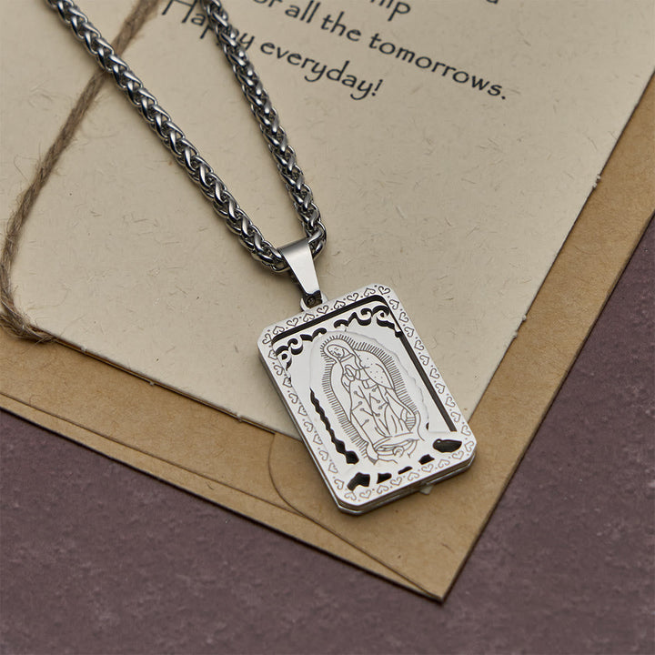 Our Lady of Guadalupe Pendant Necklace with Heart - Edged Charm