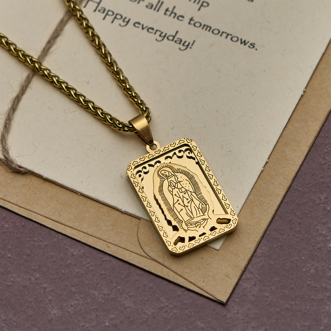Our Lady of Guadalupe Pendant Necklace with Heart - Edged Charm
