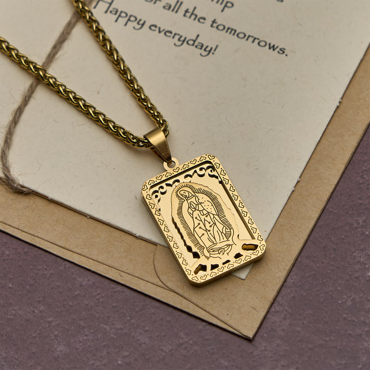 Our Lady of Guadalupe Pendant Necklace with Heart - Edged Charm