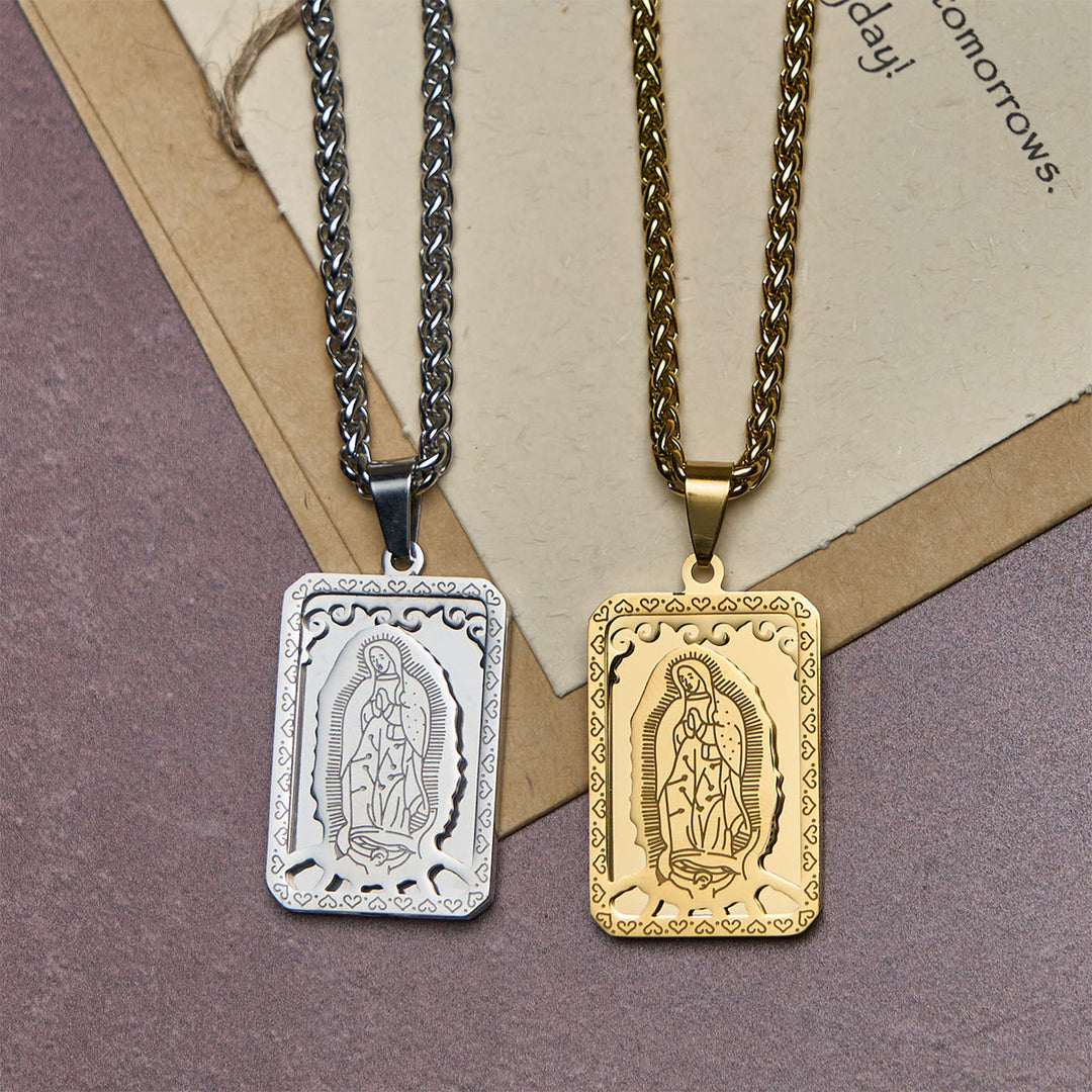 Our Lady of Guadalupe Pendant Necklace with Heart - Edged Charm