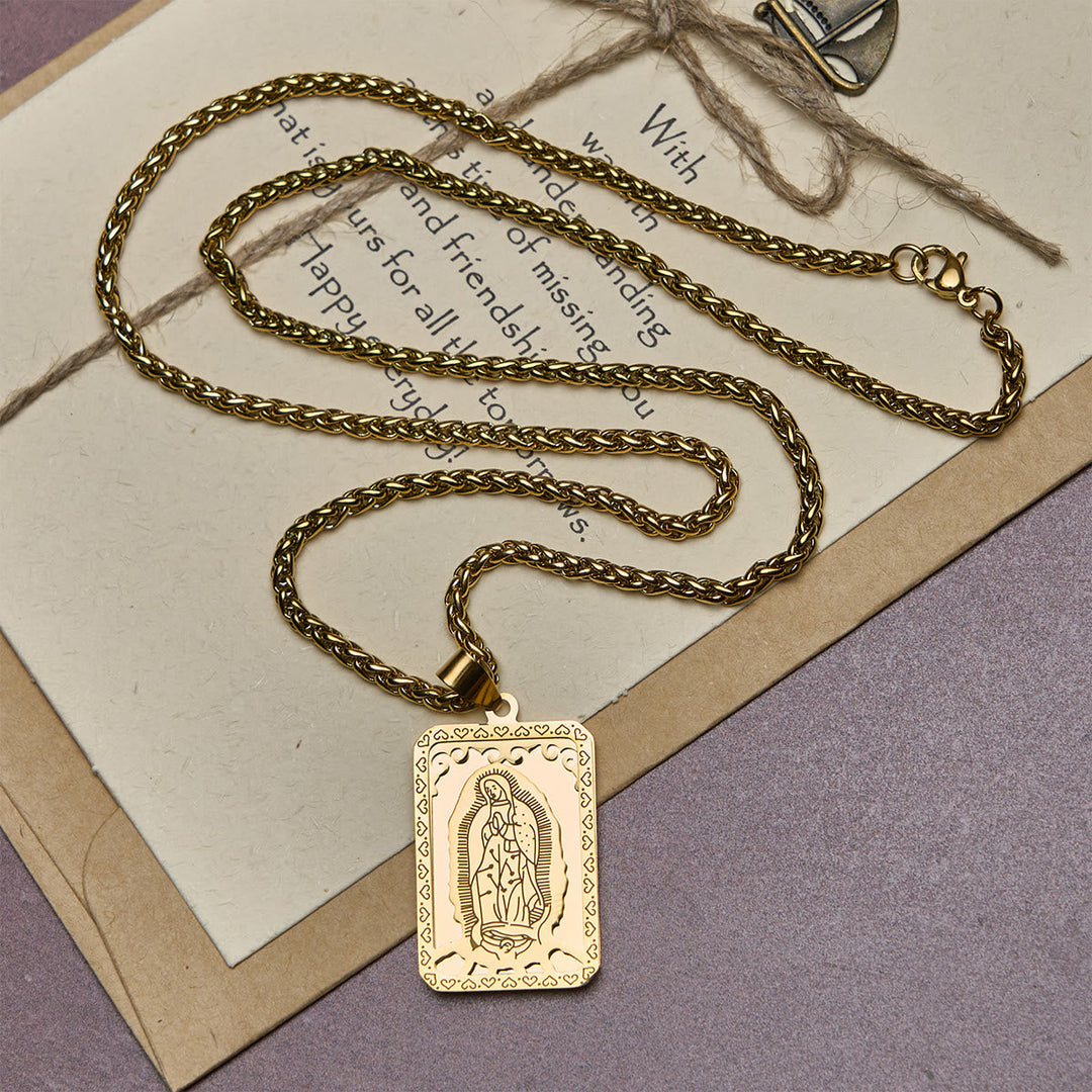Our Lady of Guadalupe Pendant Necklace with Heart - Edged Charm