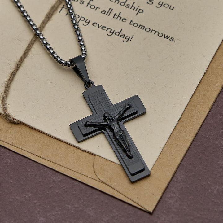 Classic Jesus Crucifix Pendant Necklace: Multi - Tone Metal Craft