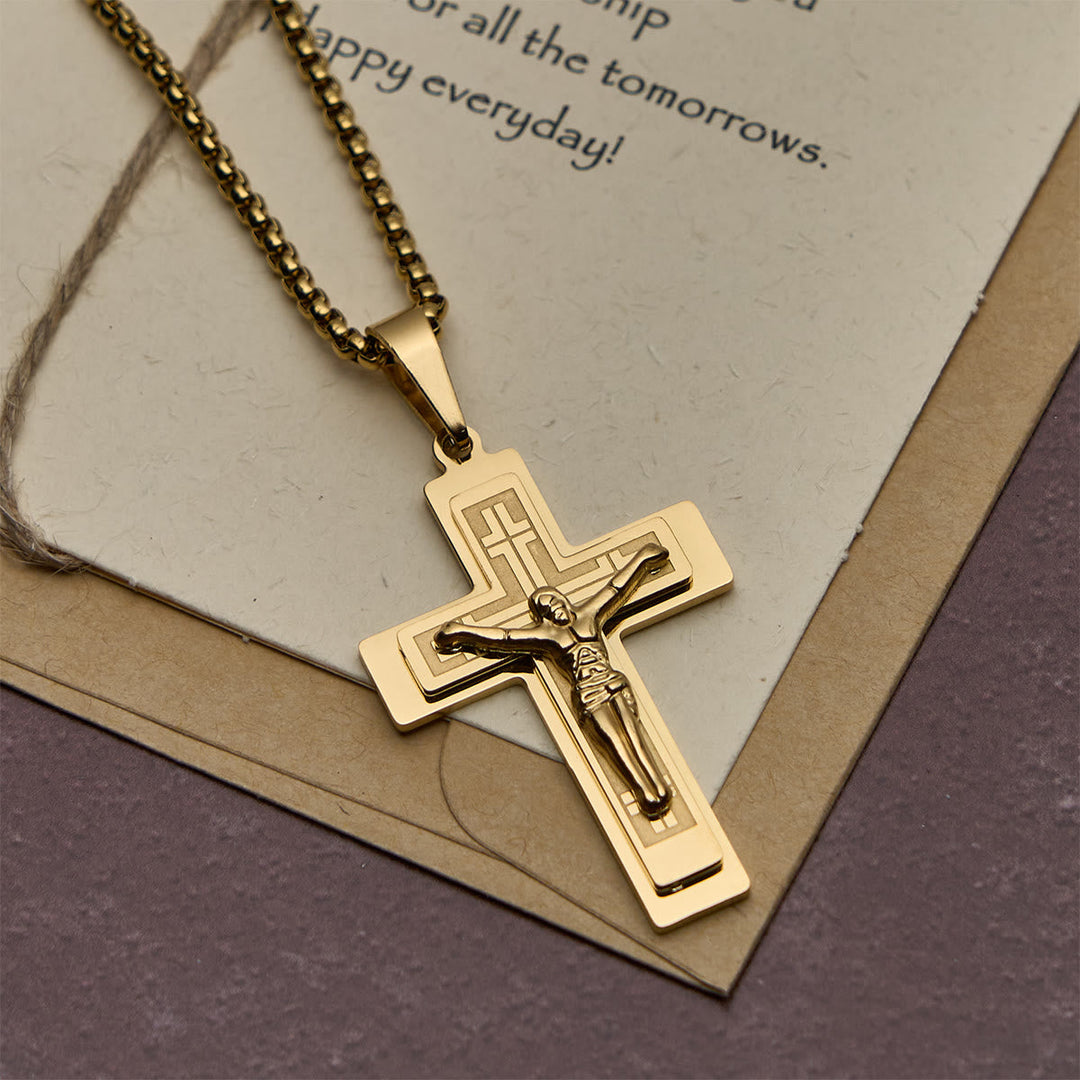 Classic Jesus Crucifix Pendant Necklace: Multi - Tone Metal Craft